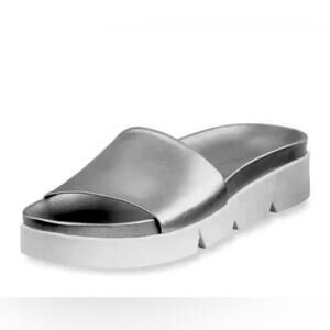 Stuart Weitzman Landslide Metallic Leather Platform Slide Sandal